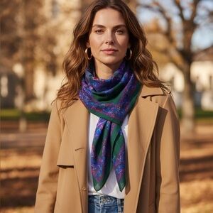 Vintage Challis by Berkshire Paisley Scarf Green Blue Magenta 30x30 Japan